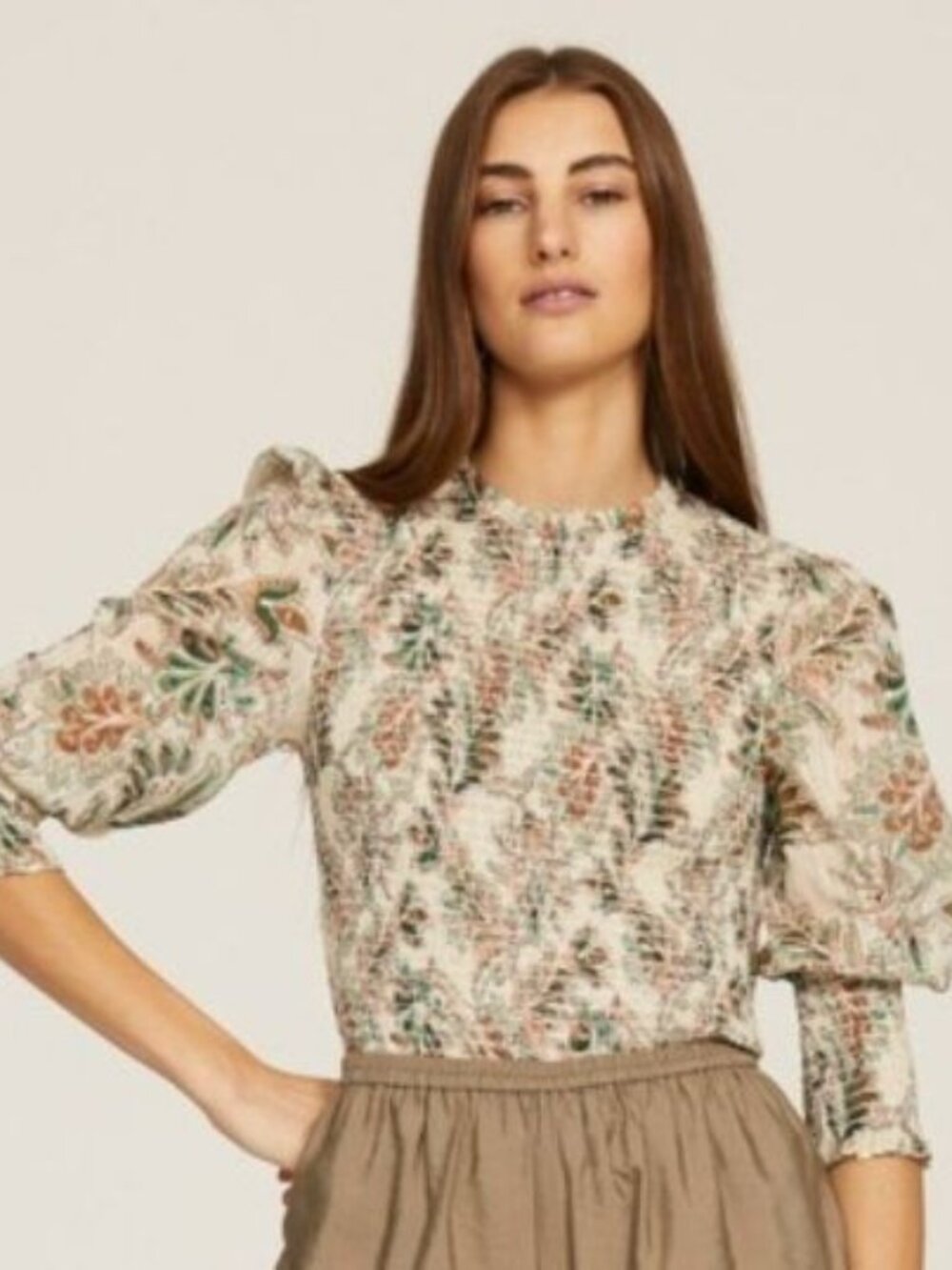 VERONICA BEARD 100% Cotton Kali Smocked Floral Paisley Boho Peasant Blouse Top